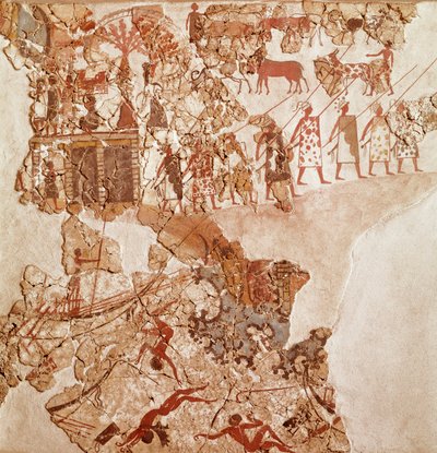 La morte dei libici, affresco di Akrotiri, Thera (oggi Santorini) (Grecia), Civiltà minoica da Greek School