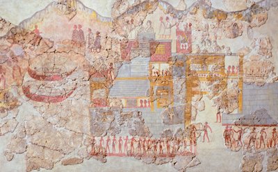 La flotta, affresco di Akrotiri, Thera (oggi Santorini), Civiltà minoica da Greek School