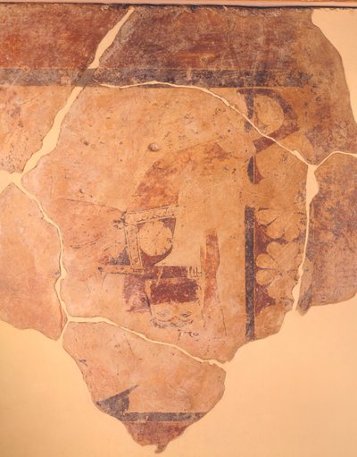 Perseo cacciatore, affresco dalla metopa del Tempio C di Thermos, Grecia, civiltà greca, ca 630 a.C. da Greek School