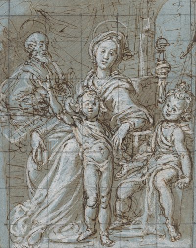 Sacra Famiglia con il Bambino San Giovanni Battista recto, schizzi su larga scala... da Gregorio Pagani