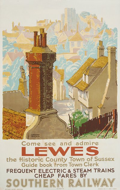 Lewes, poster pubblicitario per Southern Railway da F. Gregory Brown