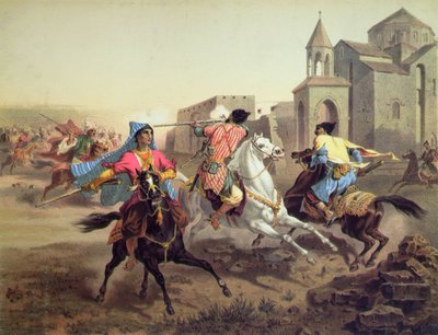 Scaramuccia tra Persiani e Curdi in Armenia, stampato da Alfred Leon Lemercier, Parigi, c.1850-60 da Grigori Grigorevich (after) Gagarin