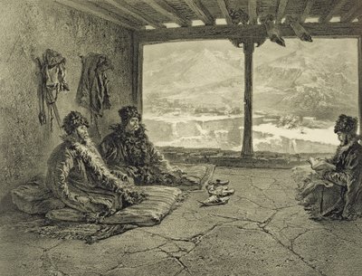 Lezione di Sharia a Khosrakh, Daghestan, tavola 50 da un libro sul Caucaso, inciso da Adolphe Mouilleron (1820-81) pubblicato da Alfred Leon Lemercier, Parigi, 1847 da Grigori Grigorevich Gagarin
