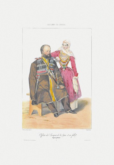 Cosacco del Terek con figlia Da: Scene, paesaggi, costumi e costumi del Caucaso da Grigori Grigorevich Gagarin