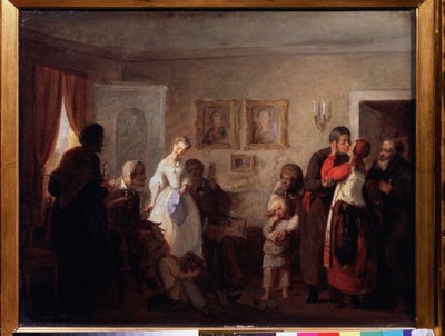 Congratulazioni alla coppia di sposi in una villa da Grigori Grigoryevich Myasoedov