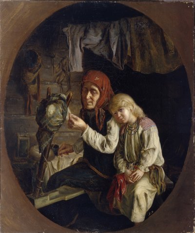 Lezione di filatura, 1859 da Grigori Grigoryevich Myasoedov