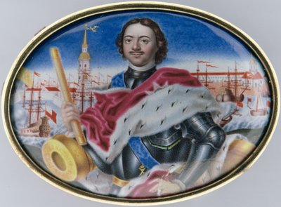 Ritratto di Pietro I (1672-1725) contro la Fortezza dei Santi Pietro e Paolo e Piazza della Trinità a San Pietroburgo, 1723 da Grigory Semyonovich Musikiysky