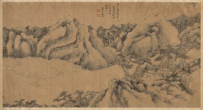Monastero Ombreggiato da Pini su una Montagna Nuvolosa (fine 1700) da Gu Chao