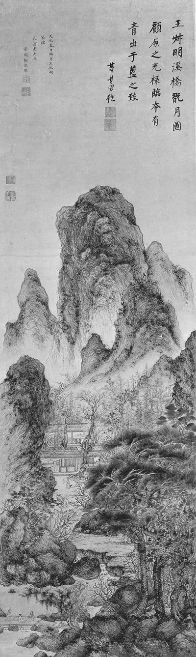 Godendo la luna: Paesaggio nello stile di Wang Meng, datato 1628 da Gu Yide