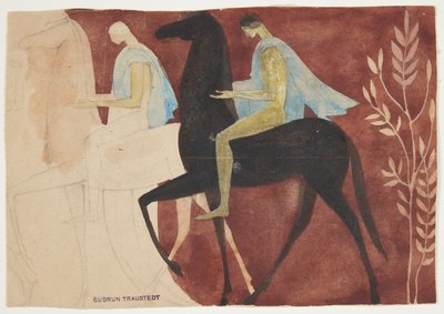 Due giovani a cavallo. Bozzetto per decorazione di una stanza da Gudrun Traustedt