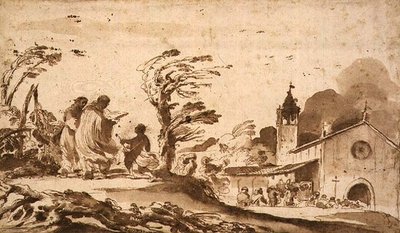 Paesaggio con una processione funebre da Guercino