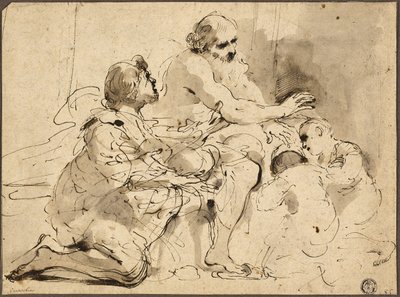 Studio per Giacobbe che benedice i figli di Giuseppe, 1620 circa (penna e inchiostro marrone con pennello, lavaggio grigio e marrone) da Guercino (1591 1666)