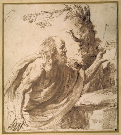 Un Santo che legge nel deserto da Guercino