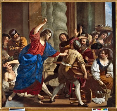 Cristo che scaccia i mercanti dal tempio. Dipinto di Giovanni Francesco Barbieri detto Il Guercino (1591-1666) da Guercino