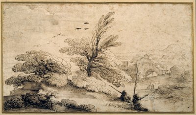 Paesaggio con due pescatori a riposo da Guercino
