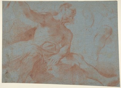 Vecchio seduto con il braccio destro alzato (Tithonus) (recto) da Guercino