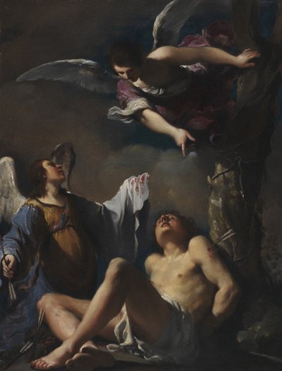 San Sebastiano soccorso da due angeli da Guercino