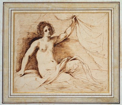 Una donna nuda reclinata che solleva una tenda da Guercino
