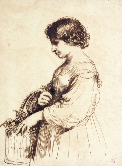 Una giovane donna che tiene un cesto di frutta da Guercino