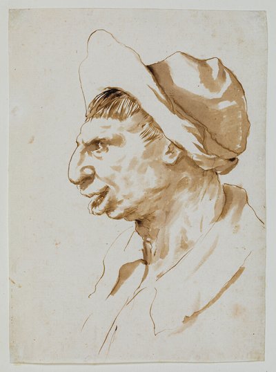 Testa di contadino di profilo a sinistra da Guercino