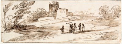 Paesaggio con castello e figure da Guercino
