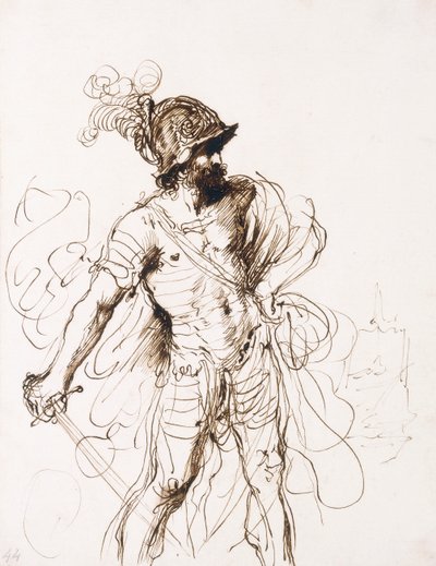 Marte, con la spada sguainata, girato a destra da Guercino