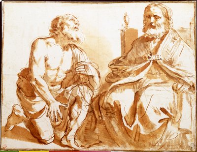 Vescovo seduto e santo inginocchiato da Guercino