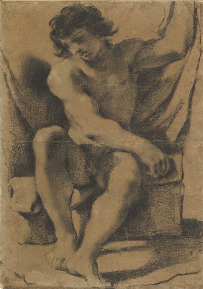 Giovane uomo nudo seduto in vista quasi frontale, ca. 1618 da Guercino