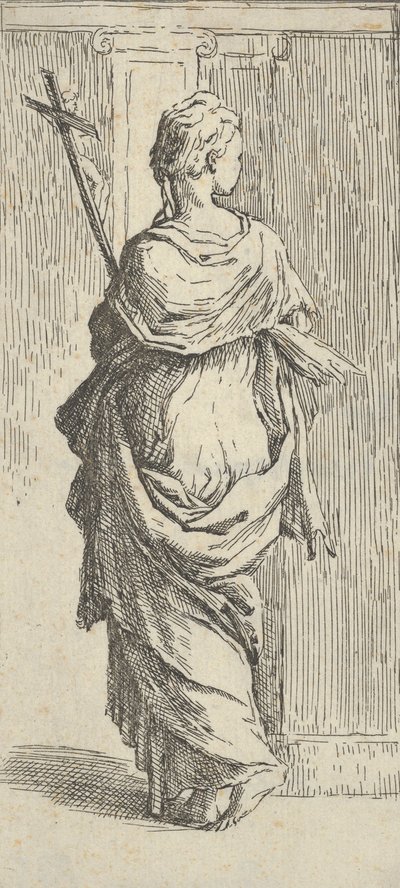 Ragazza che porta un crocifisso e si avvicina a un pilastro, vista da dietro da Guido Reni
