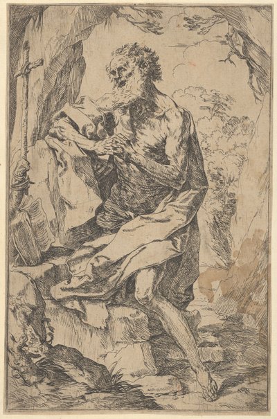 San Girolamo inginocchiato su una roccia davanti a una croce e un libro aperto, ca. 1600-1640 da Guido Reni