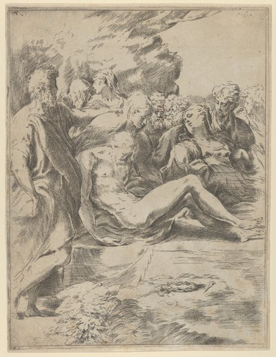 La sepoltura, Cristo con le gambe distese, la Vergine a destra da Guido Reni