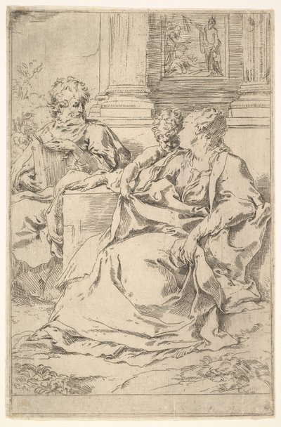 La Sacra Famiglia con scena scritturale sullo sfondo da Guido Reni