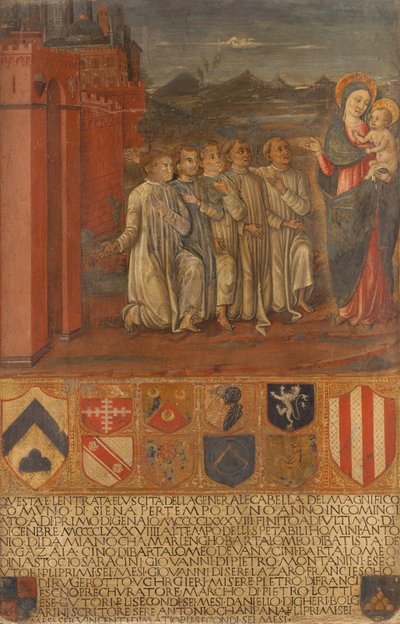 Il ciambellano e i suoi assistenti davanti alla Vergine da Guidoccio di Giovanno Cozzarelli