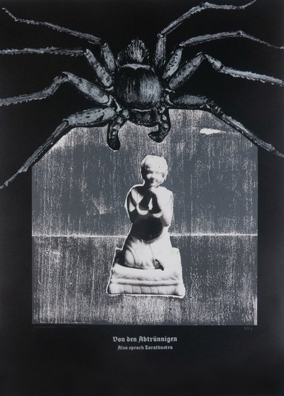 Sugli apostati, Così parlò Zarathustra, 2025 (xilografia e serigrafia) da Guilherme Pontes