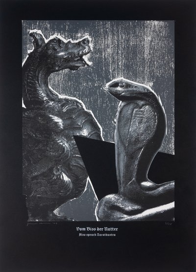 Sul morso della vipera, Così parlò Zarathustra, 2024 (xilografia e serigrafia) da Guilherme Pontes