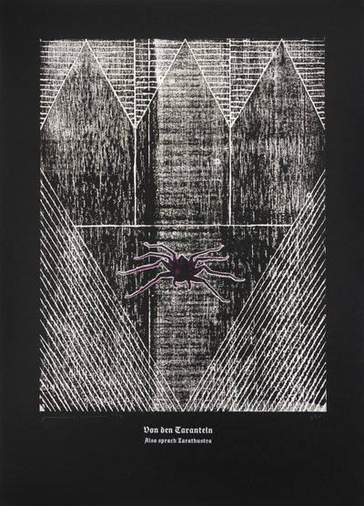 Sulla tarantola, Così parlò Zarathustra, 2024 (xilografia e serigrafia) da Guilherme Pontes