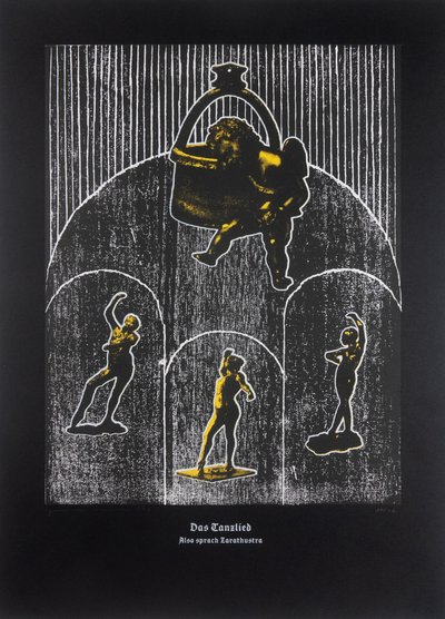 Il canto danzante, Così parlò Zarathustra, 2024 (xilografia e serigrafia) da Guilherme Pontes