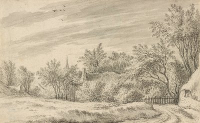 Il sentiero del villaggio con la guglia della chiesa in lontananza da Guillam Dubois