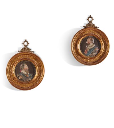 Coppia di medaglioni rappresentanti il re Enrico IV (1553-1610) e Maximilian Bethune, duca di Sully (1559-1641) da Guillaume (after) Dupre