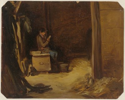 Ragazzo che legge lettere in una stalla da Guillaume Anne van der Brugghen