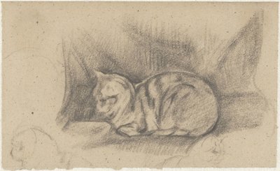 Gatto sdraiato a sinistra da Guillaume Anne van der Brugghen