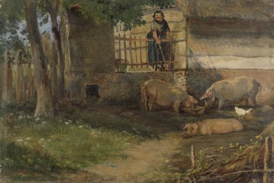 Maiali in un Cortile da Guillaume Anne van der Brugghen