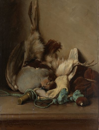 Natura morta con piccione selvatico e corno da polvere da Guillaume Anne van der Brugghen