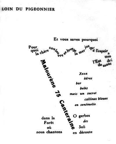 Calligramma di Guillaume Apollinaire (1880-1918): "Lontano dal piccionaia" da Guillaume Apollinaire