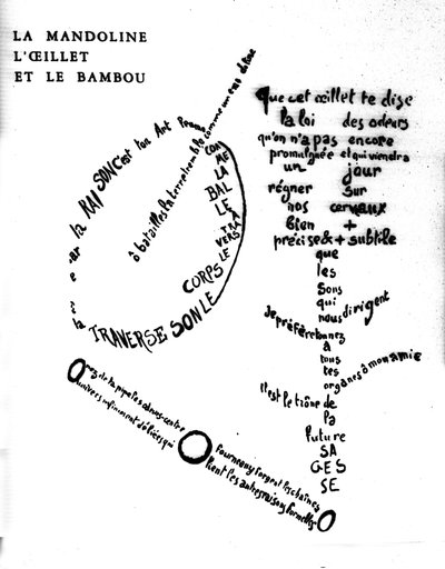 Calligramma di Guillaume Apollinaire (1880-1918): "Il mandolino, il garofano e il bambù" da Guillaume Apollinaire