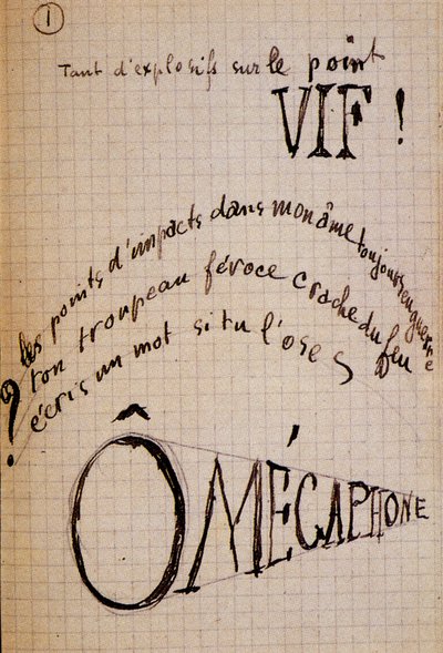 Calligramma di Guillaume Apollinaire - in "Du coton dans les oreilles", manoscritto autografo di 17 fogli da Guillaume Apollinaire