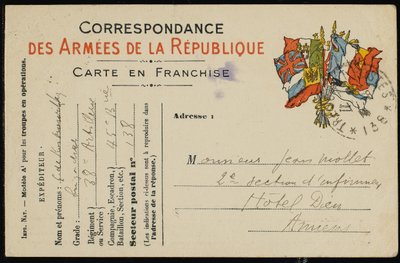Cartolina a Jean Mollet, 1915 da Guillaume Apollinaire