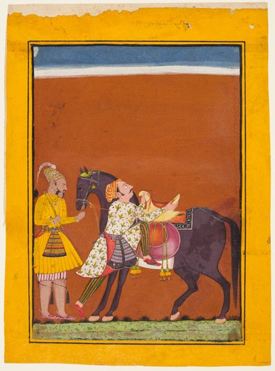 Un guerriero che monta un cavallo tenuto: Saindhava Ragaputra di Shri, da un Chamba Ragamala da Guillaume Benjamin Amand Duchenne (de Boulogne)