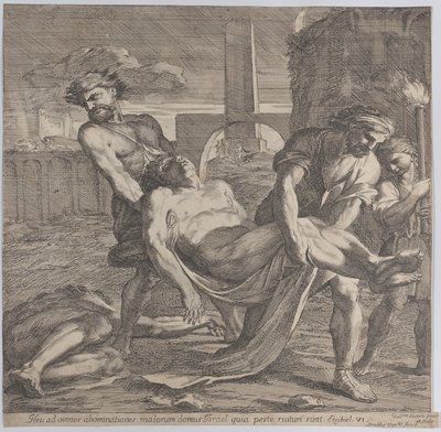 Abdon e Sennen trasportano i primi martiri cristiani per la sepoltura, 1650-60 da Guillaume Courtois