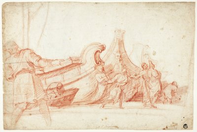 Scena di banchina (recto); due schizzi di figure maschili (verso) da Guillaume Courtois